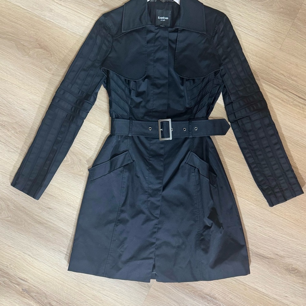 Bebe Black Belted Trench Coat NWOT